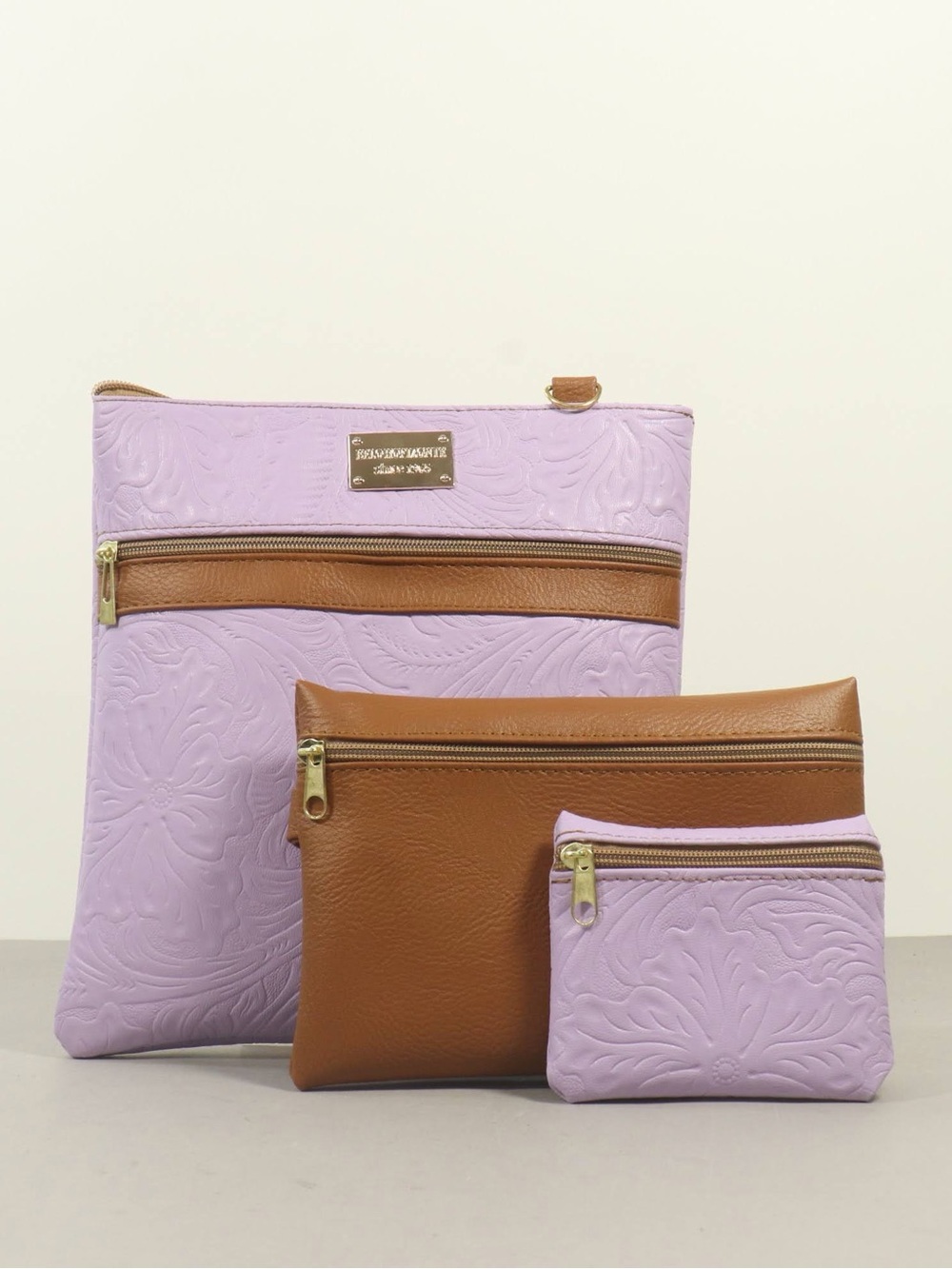 Lavender & Tan Triple Pouch Set - Designer-Inspired Women Bags